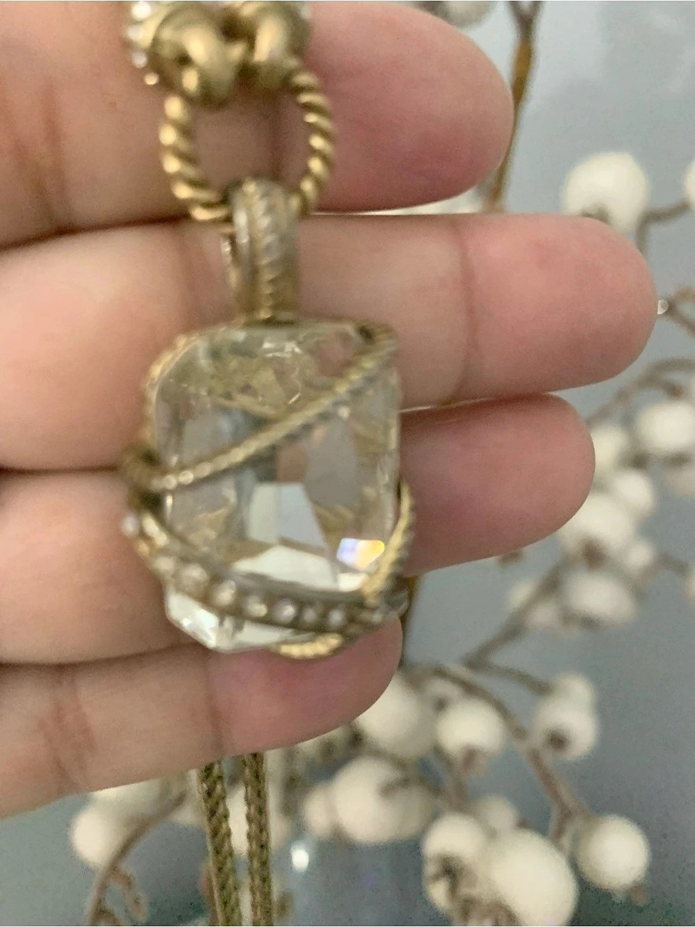 Gold-Tone Crystal Pendant Necklace